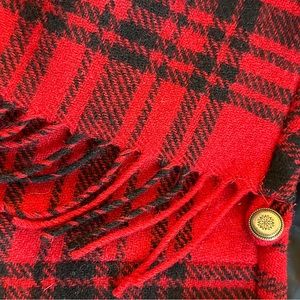 Eddie Bauer Wrap Skirt Wool Plaid 14 Fringed Kilt Blanket Red & Black 90s